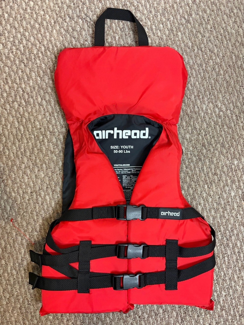 Youth Red Life Jacket - Kids Safety Vest Airhead 50-90lbs kids